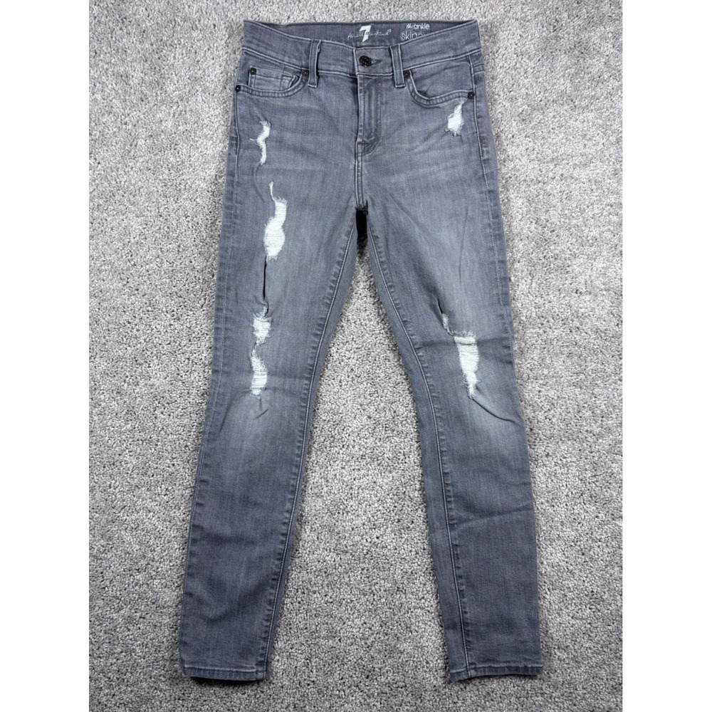 7 For All Mankind Ankle Skinny Jeans Womens‎ Size 26 Gray Distressed Denim